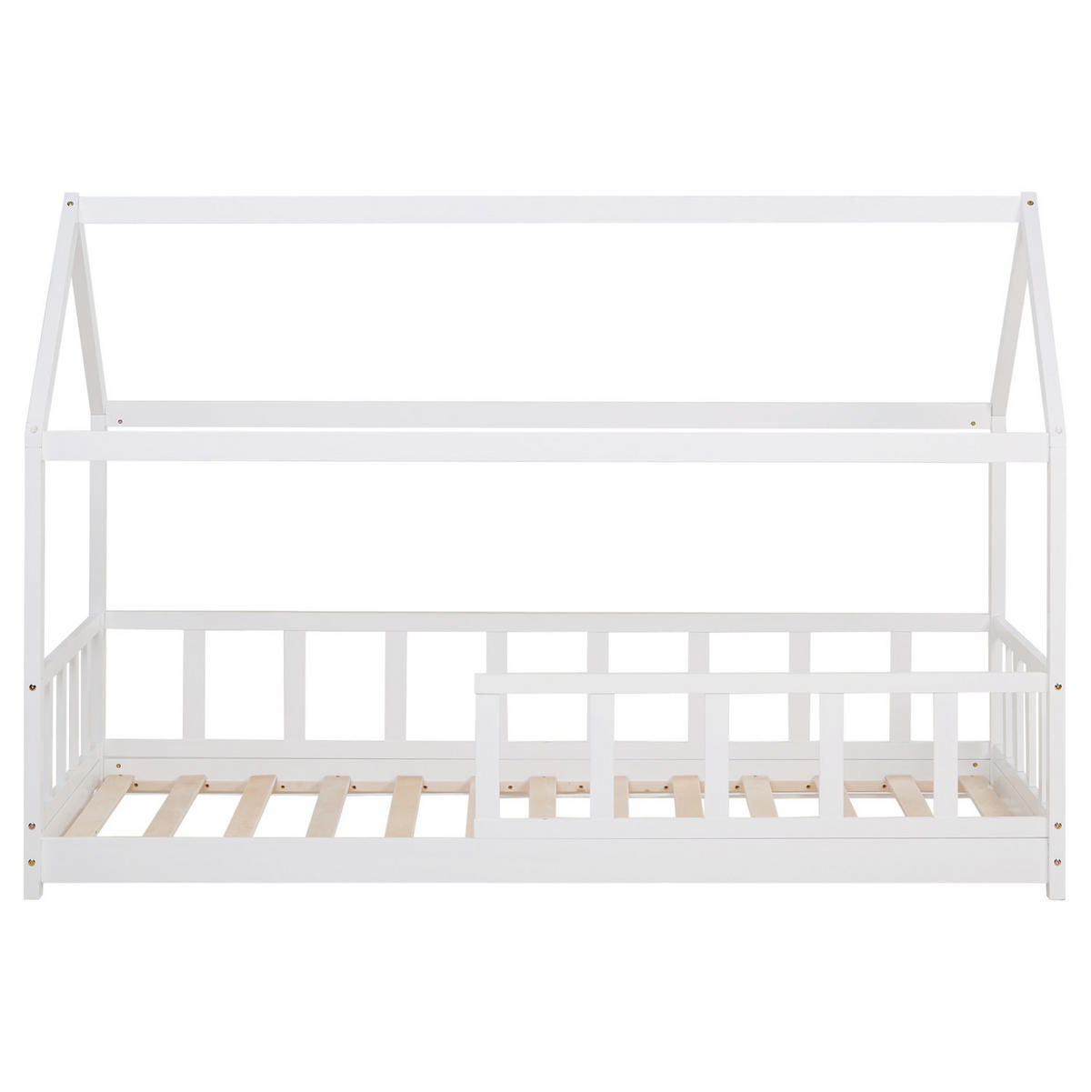 HAUSBETT 90/200 cm in Weiß mit Lattenrost Rausfallschutz - Weiß, Holz (90/200cm) - Homestyle4u
