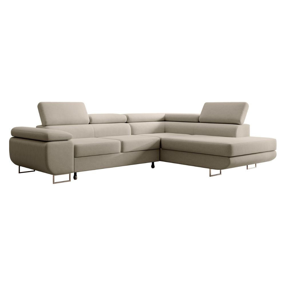 ECKSOFA Stevil Graubeige Velours - Greige/Silberfarben, Textil/Metall (275/203cm) - Selsey