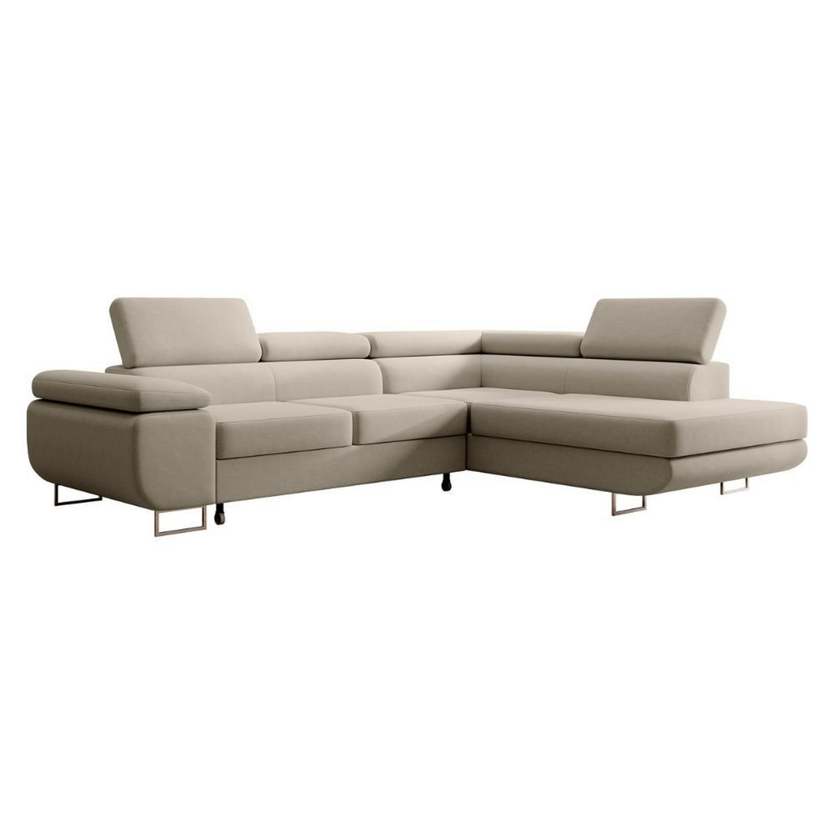 ECKSOFA Stevil Graubeige Velours - Greige/Silberfarben, Textil/Metall (275/203cm) - Selsey