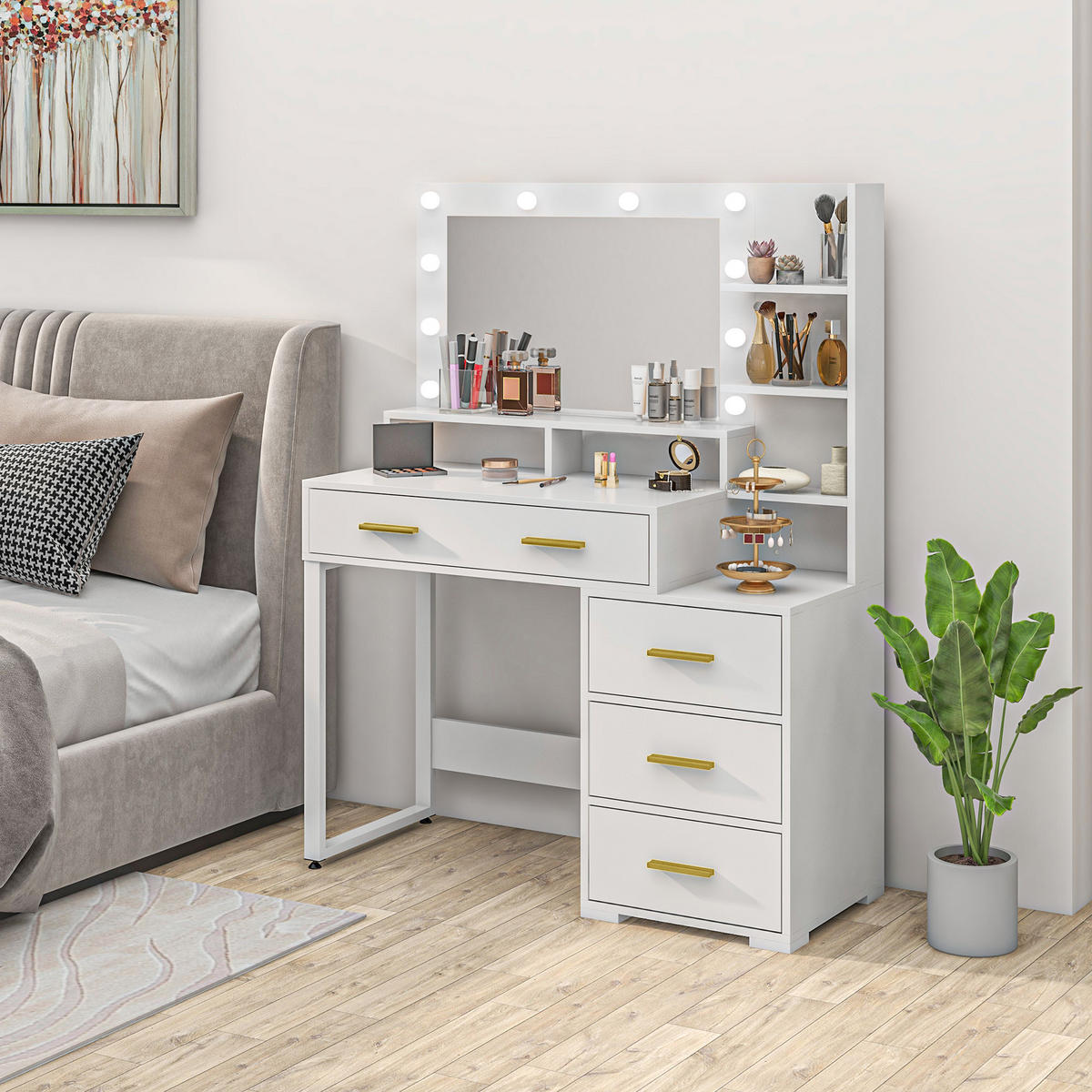 SCHMINKTISCH DE-18300 Weiß - Weiß, Holzwerkstoff (40/138/100cm) - ComfortXL