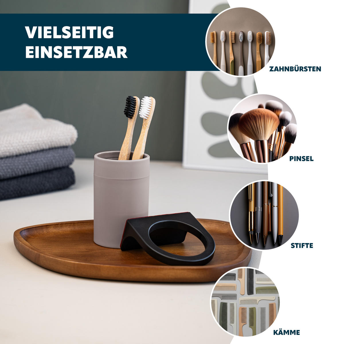 BAD-ACCESSOIRES-SET (4er-Set) SAVONA, Soft-Touch, taupe - Taupe, Kunststoff (19/24.5/19cm) - bremermann