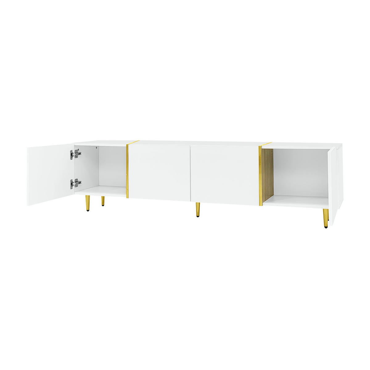 TV-SCHRANK 170/35/46 cm weiß Hochglanz mit vier Türen und Soft-Close-Scharniere - Weiß, Holzwerkstoff (170/46/35cm) - OKWISH