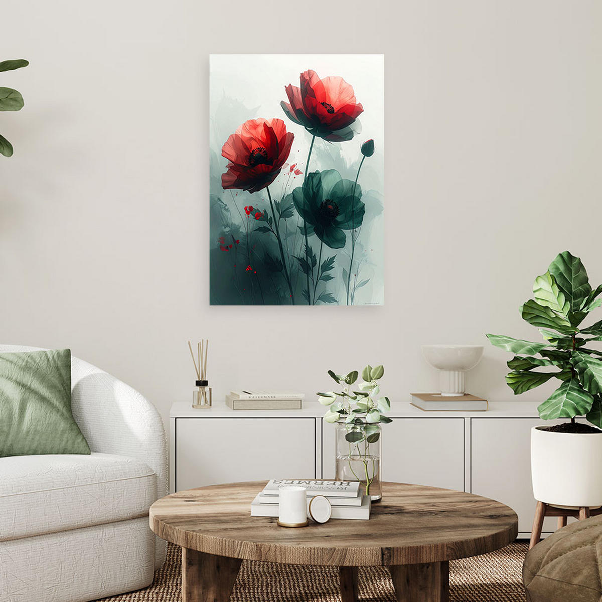 LEINWANDBILD, Pastellrote Blumen - Grün, Textil (80/120cm) - Feeby