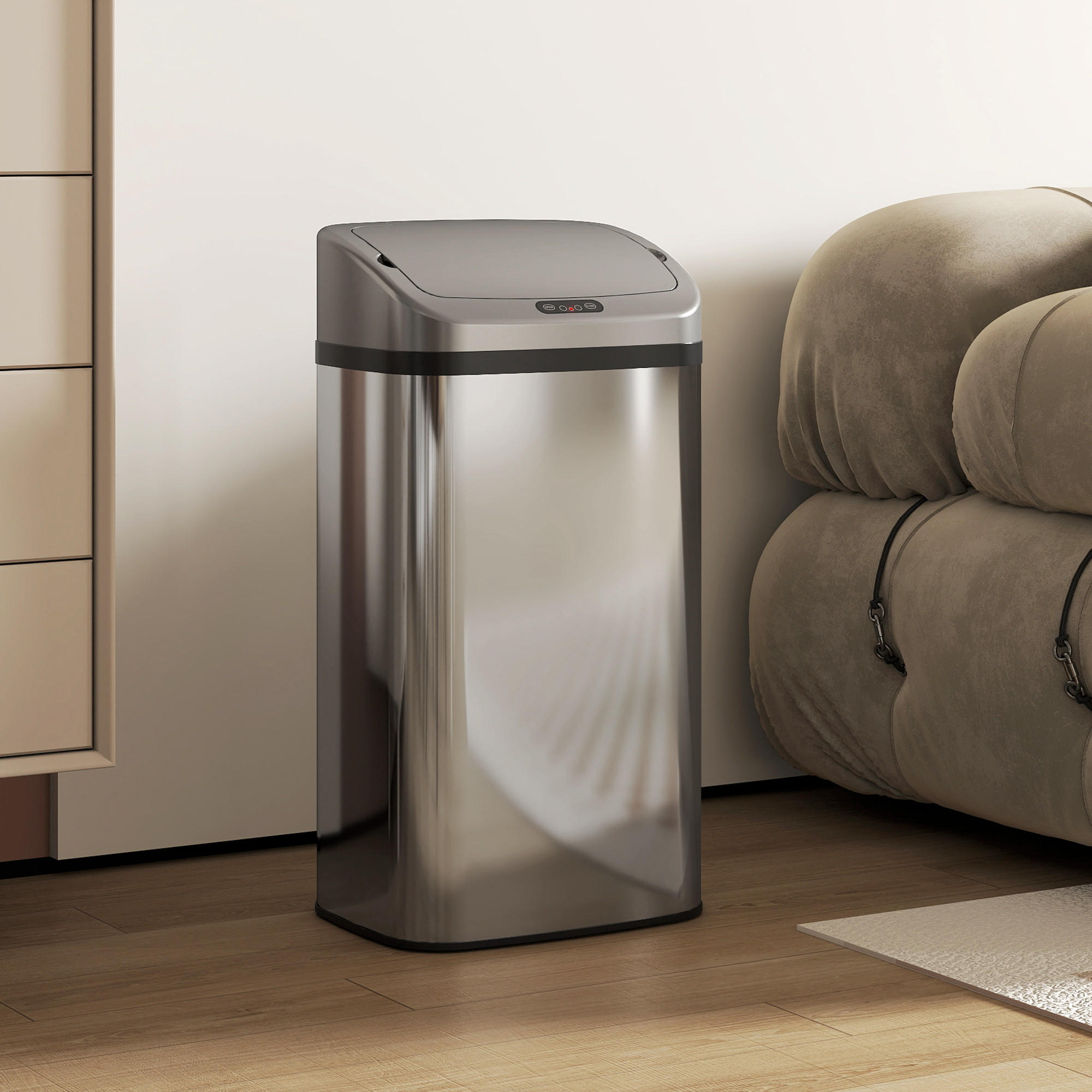MÜLLEIMER mit Sensor 48L Edelstahl Abfalleimer mit Automatischer Schließfunktion - Silberfarben, Metall (25/69/33cm) - HOMCOM