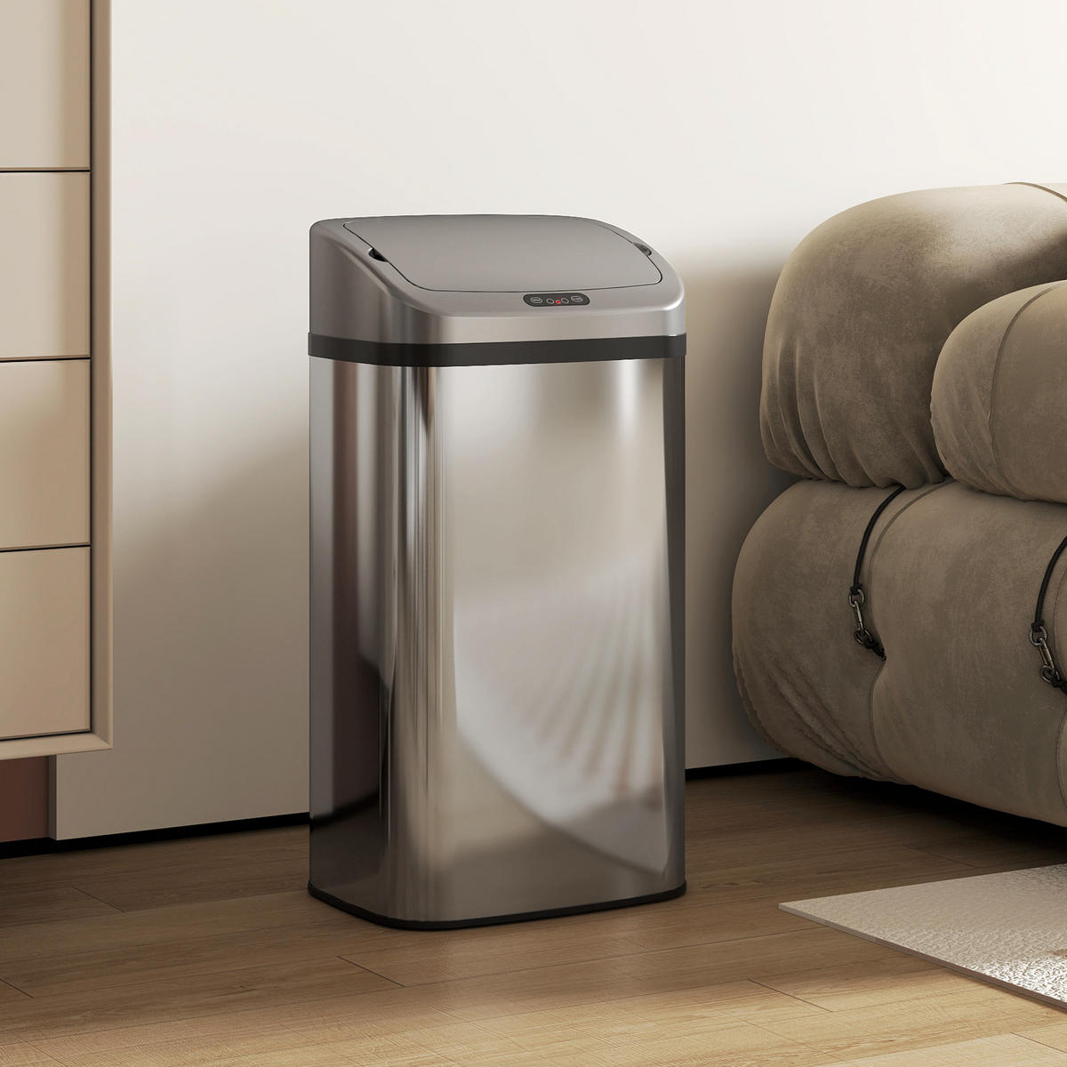 MÜLLEIMER mit Sensor 48L Edelstahl Abfalleimer mit Automatischer Schließfunktion - Silberfarben, Metall (25/69/33cm) - HOMCOM