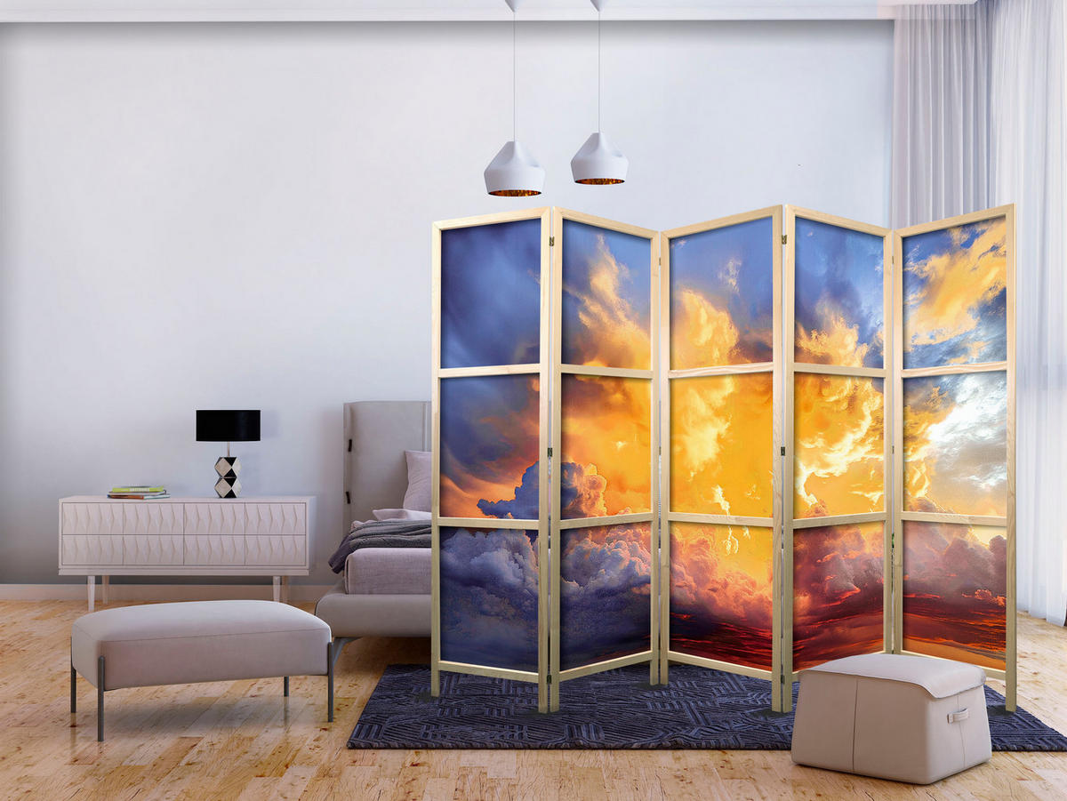 PARAVENT Japanischer 5-tlg 225x172 cm Bunte Himmel - Multicolor, Holz/Textil (225/172/3cm) - Muralo