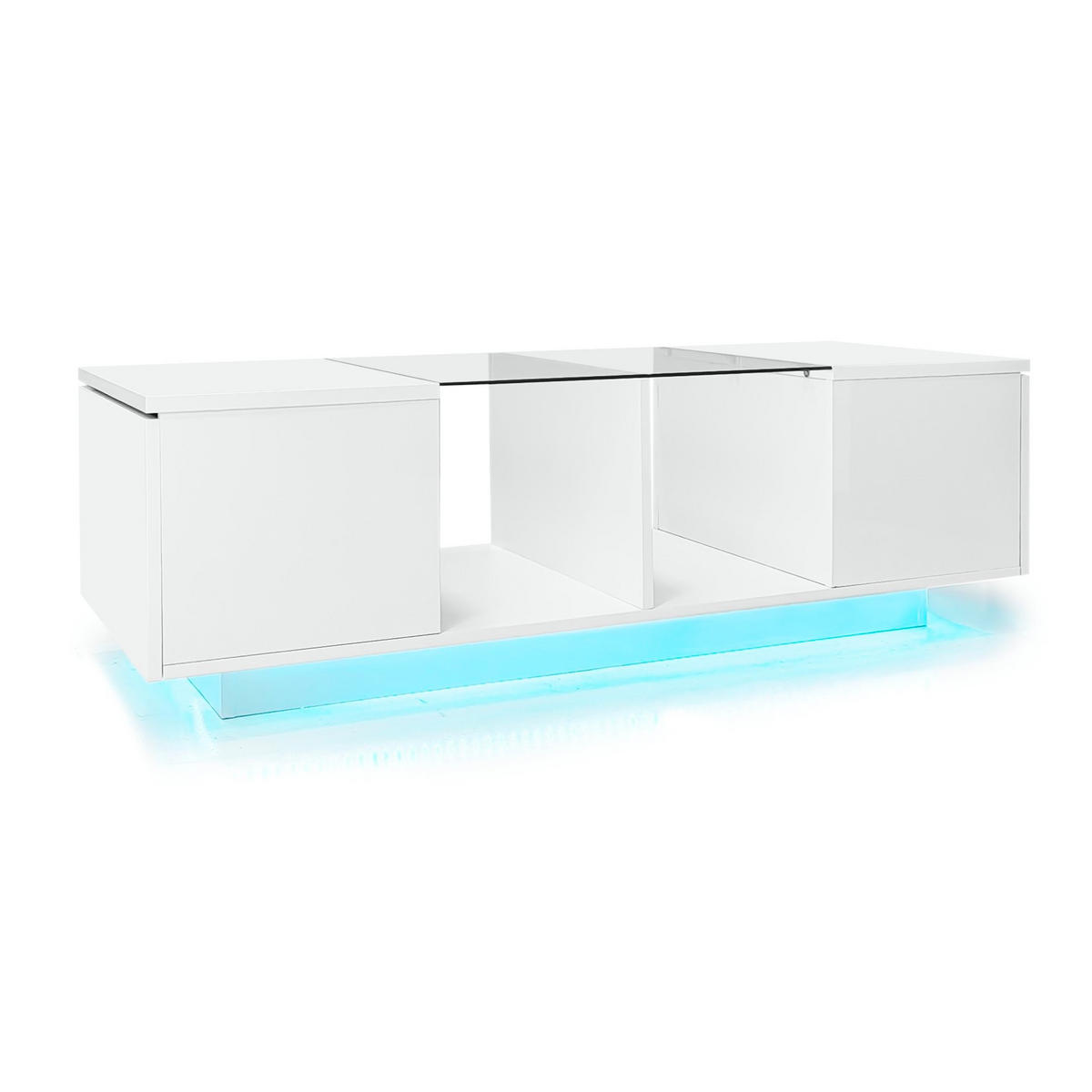 COUCHTISCH 120/50/38,5 cm in Weiß mit LED-Beleuchtung und seitlichem Stauraum - Weiß, Holzwerkstoff (120/50/38.5cm) - Flora Grace