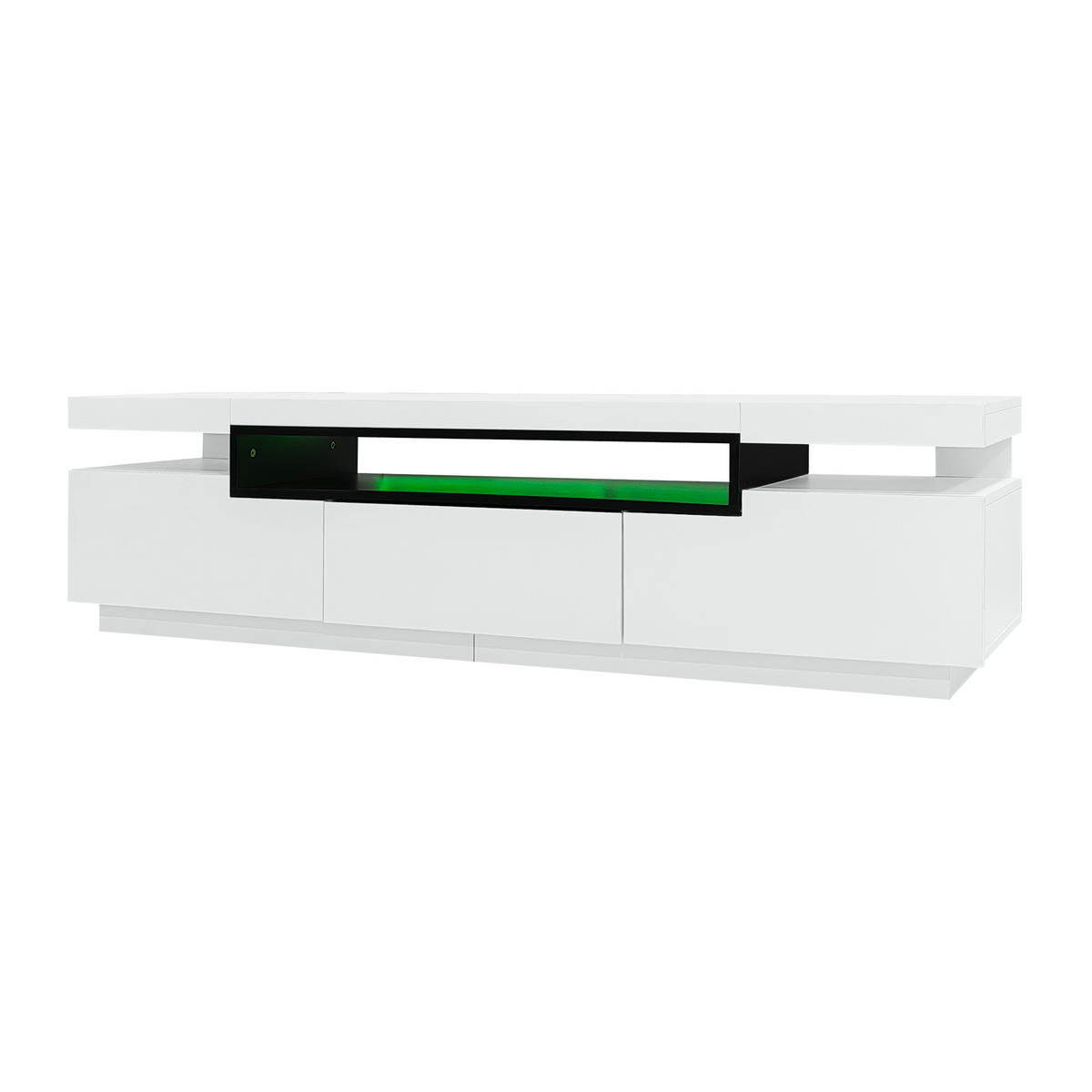 TV-SCHRANK 160/39/42 cm weiß mit 16 Farben LED-Beleuchtung und 3 Schubladen für 70 Zoll Fernseher - Weiß, Holzwerkstoff (160/42/39cm) - OKWISH