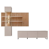 WOHNWAND Sand matt, Eiche Artisan 280 cm, Schrankwand inklusive LED Beleuchtung - Sandfarben/Schwarz, Holzwerkstoff/Kunststoff (280/200/45cm) - Furn.Design