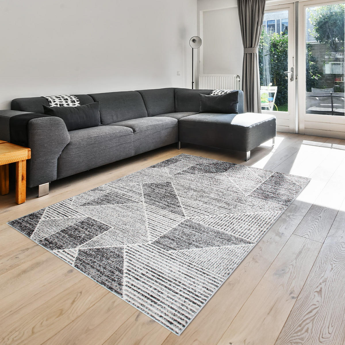 TEPPICH Harmonia geometrisches Design Dreieck Hoch-Tief-Effekt grau 80 x 150 cm - Creme/Grau, Kunststoff/Textil (80/150cm) - oKu-Tex
