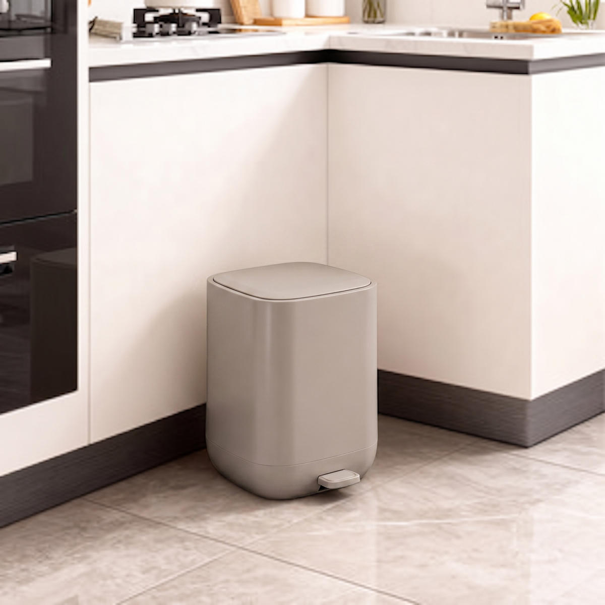 TRETEIMER Beige Kunststoff Softclose 9 l - Beige, Kunststoff (21/27/26cm) - Relaxdays