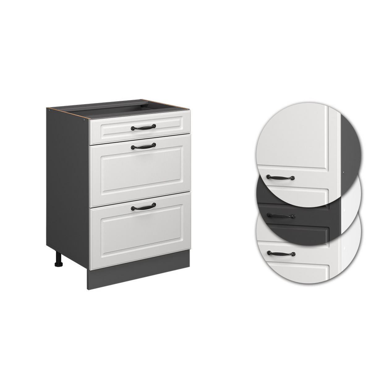 SCHUBLADENSCHRANK R-Line Weiß Landhaus 60 cm AP Marmor - Anthrazit/Weiß, Holzwerkstoff (60/81.6/60cm) - Vicco