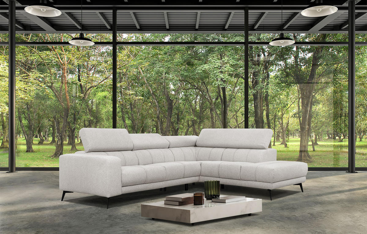 ECKSOFA MORELLO 5-Sitzer, creme - Anthrazit/Schwarz, Holzwerkstoff/Textil (287/228cm) - Courtois Laville