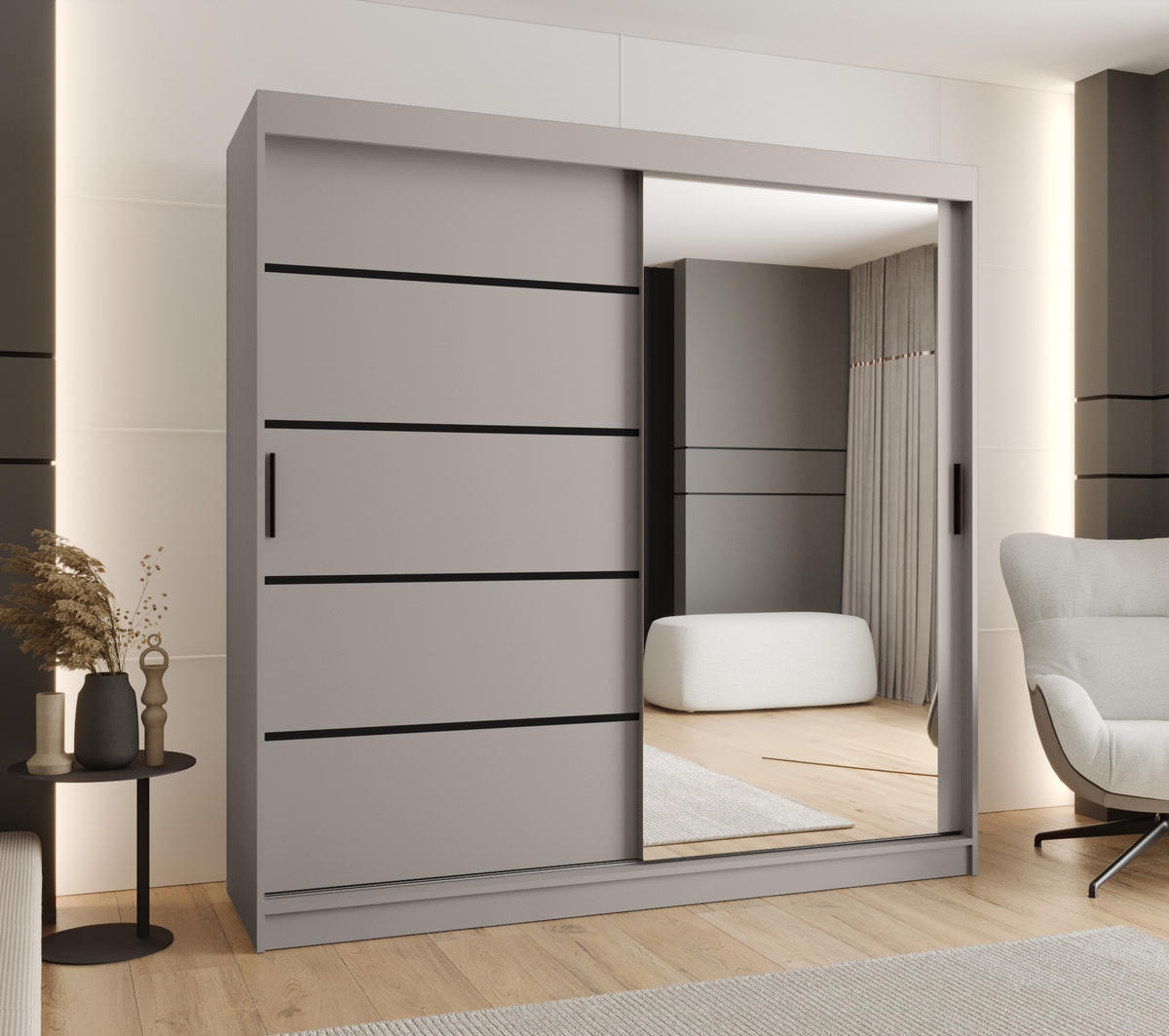 ŠATNÍ skříň s posuvnými dveřmi 200/200/62 2dveřová - černá/kašmírová, dřevo/plast (200/200/62cm)