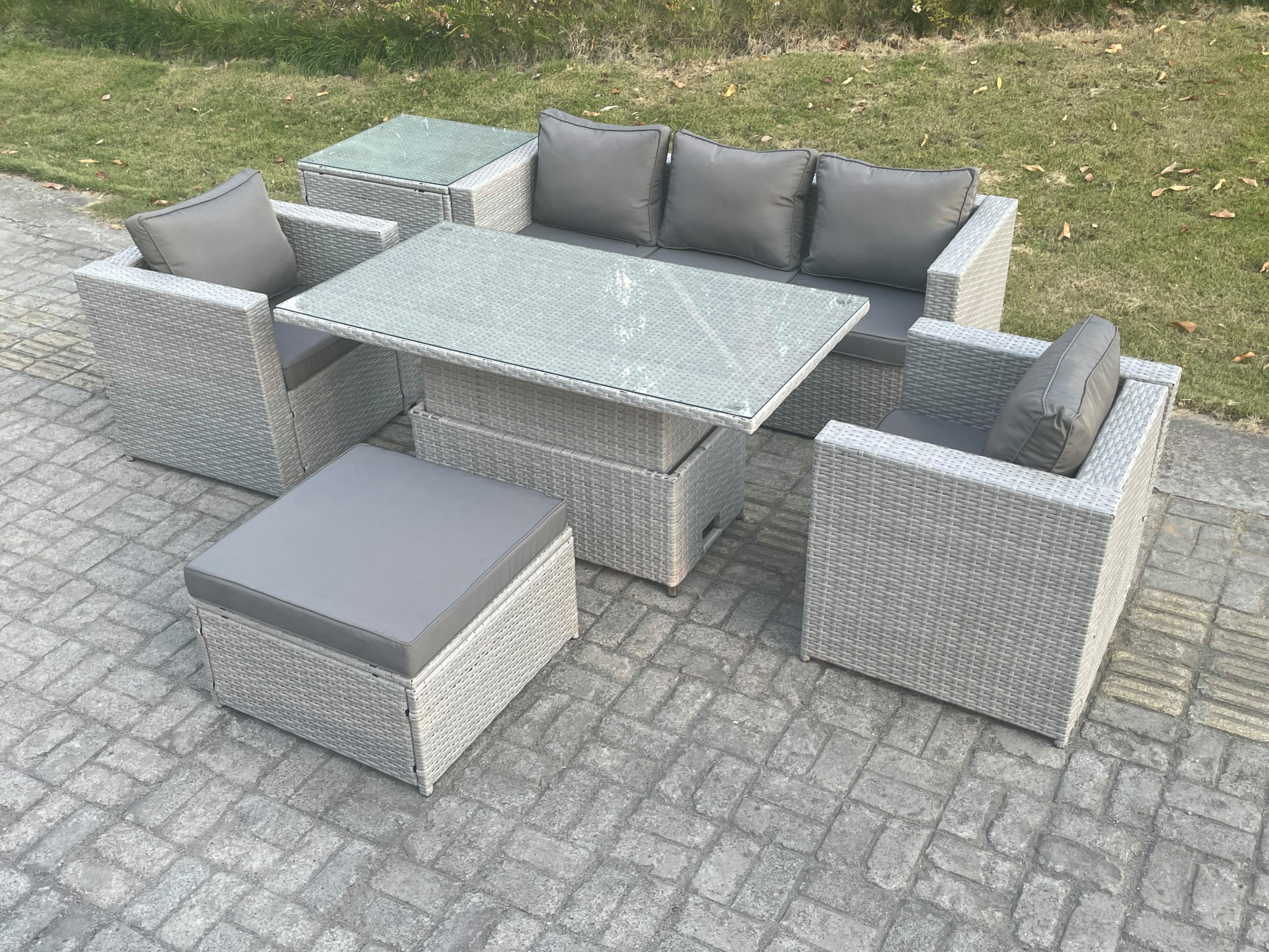 GARTENMÖBEL SET Polyrattan Helles Grau 6-teilige - Hellgrau, Metall - Fimous