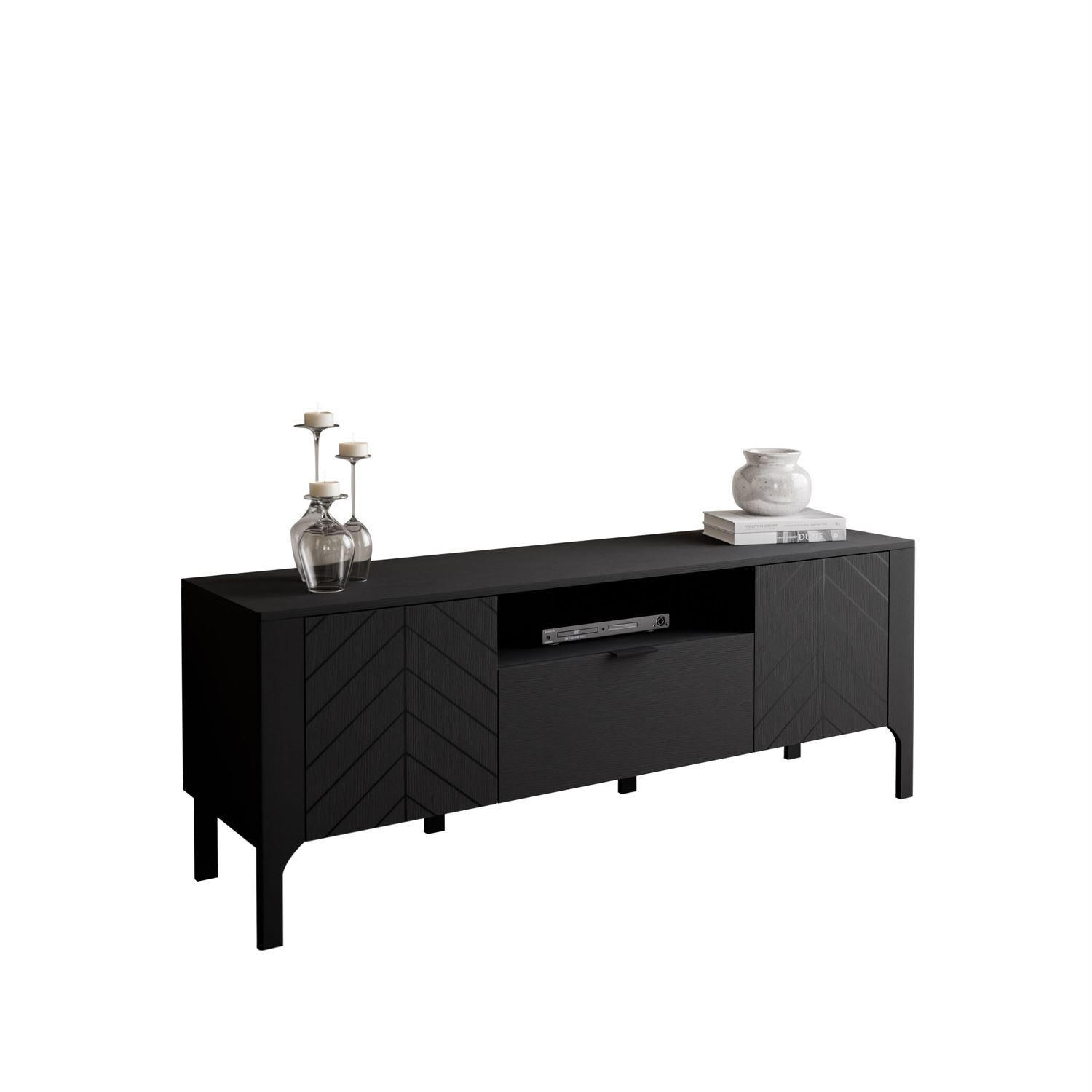 TV-SCHRANK LUMI mit Schublade 160 cm, Schwarz - Schwarz, Holzwerkstoff (160/57/41cm) - Lookway