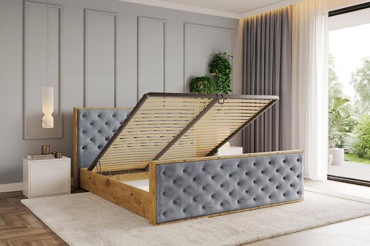 POLSTERBETT mit Bettkasten, Fußteil und Lattenrost, Boxbett ohne Matratze - ENZO3-Z 180x200 Grau - Grau, Holzwerkstoff/Textil (180/200cm) - ALTDECOR