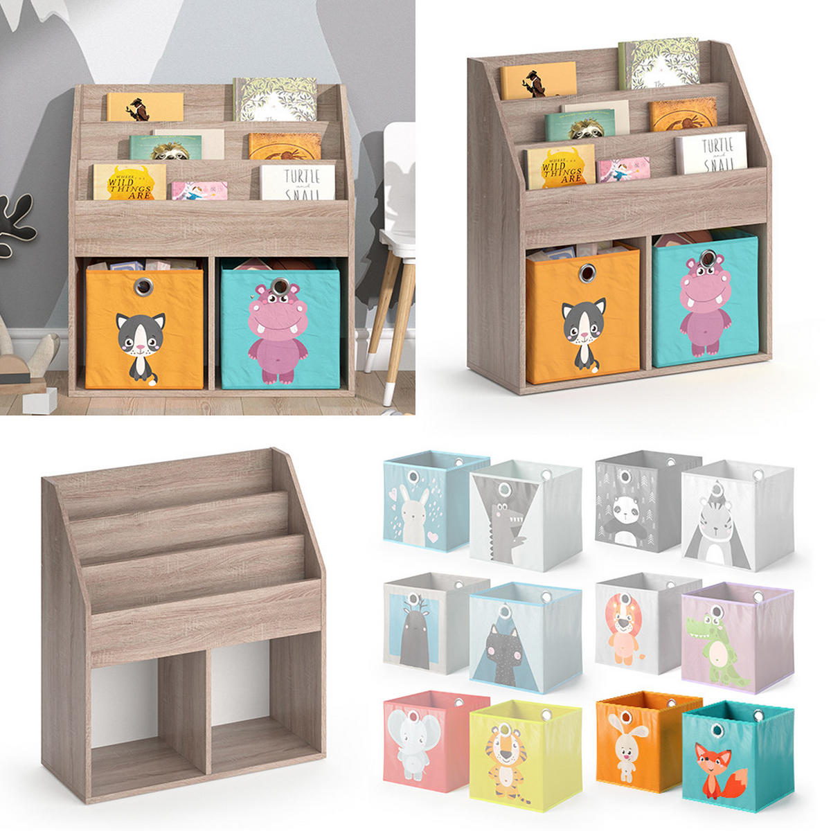 KINDERREGAL Luigi Sonoma 72 x 79 cm mit 2 Faltboxen opt.1 - Sonoma Eiche, Holzwerkstoff (72/79/30.7cm) - Vicco