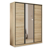 SCHWEBETÜRENSCHRANK TARI 160/205/58 cm 3-türig mit Spiegel und 4 Schubladen Sonoma Eiche - Sonoma Eiche, Holzwerkstoff (160/205/58cm) - MASSENO