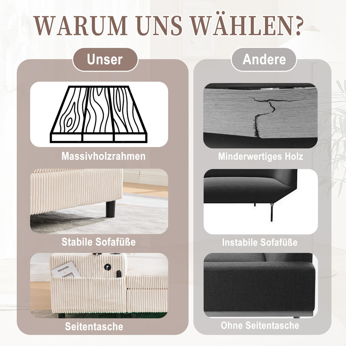 SCHLAFSOFA 1-Sitzer Corduroy Beige mit LED-Beleuchtung, USB-Anschlüssen und Getränkehaltern - Beige, Textil (128/85/142cm) - Luhomfu