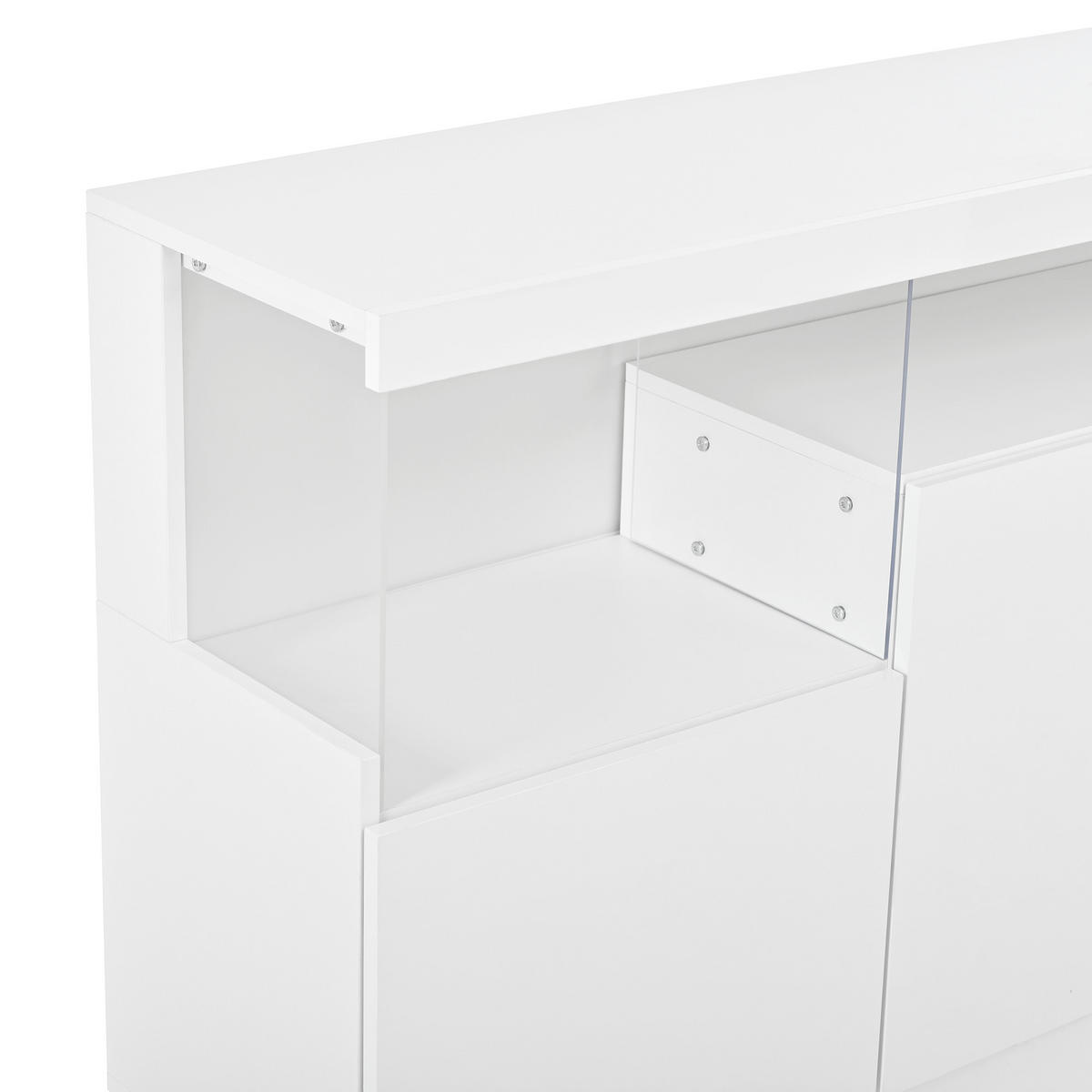 SIDEBOARD 140 x 36 x 80 cm aus Spanplatte, LED, Acrylvitrine, 3 Türen, Weiß - Weiß, Holzwerkstoff (140/80/36cm)