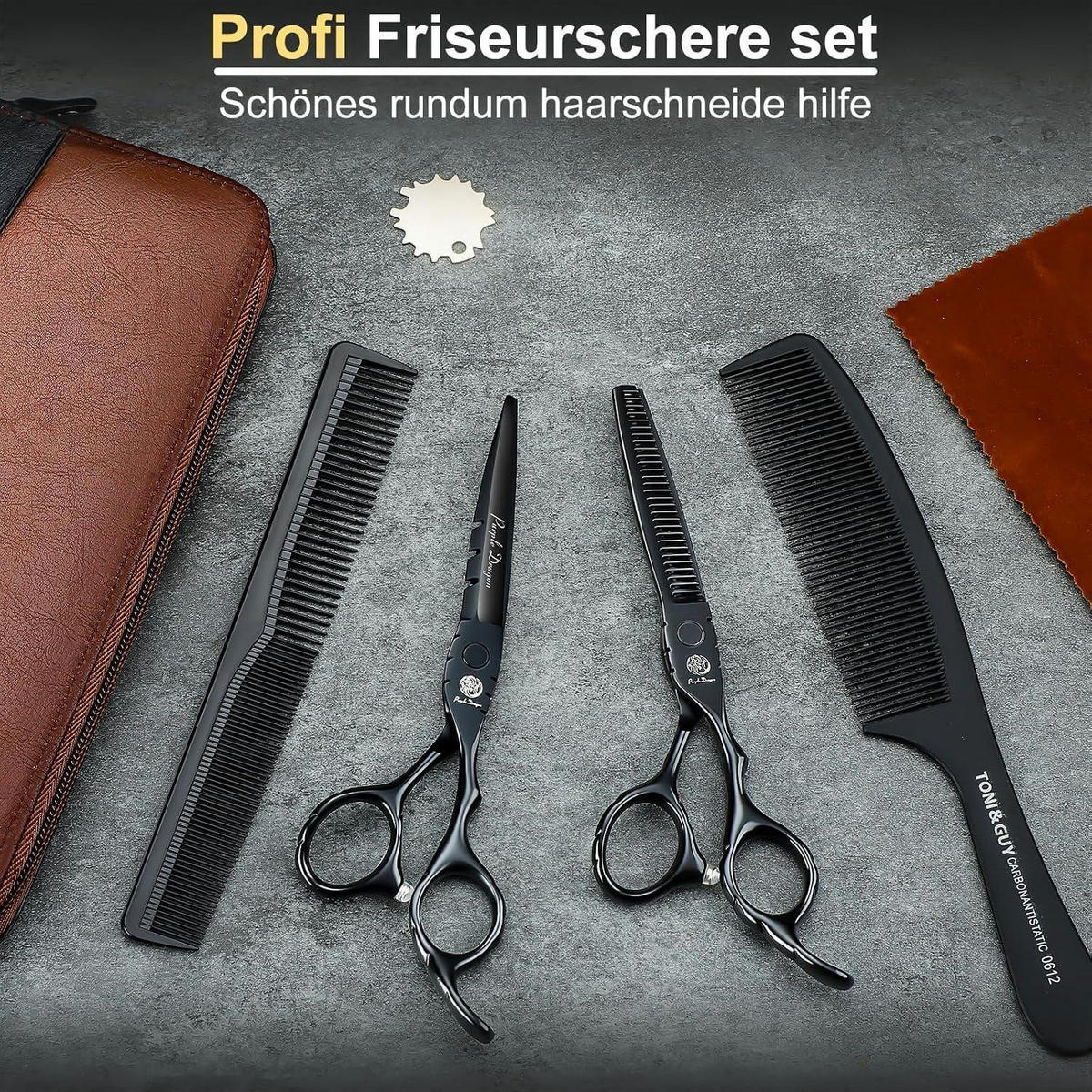 FRISEURSCHEREN Set 6 Zoll Schwarz 7-teiliges Set - Schwarz, Metall (6.6/2.5/17.5cm)