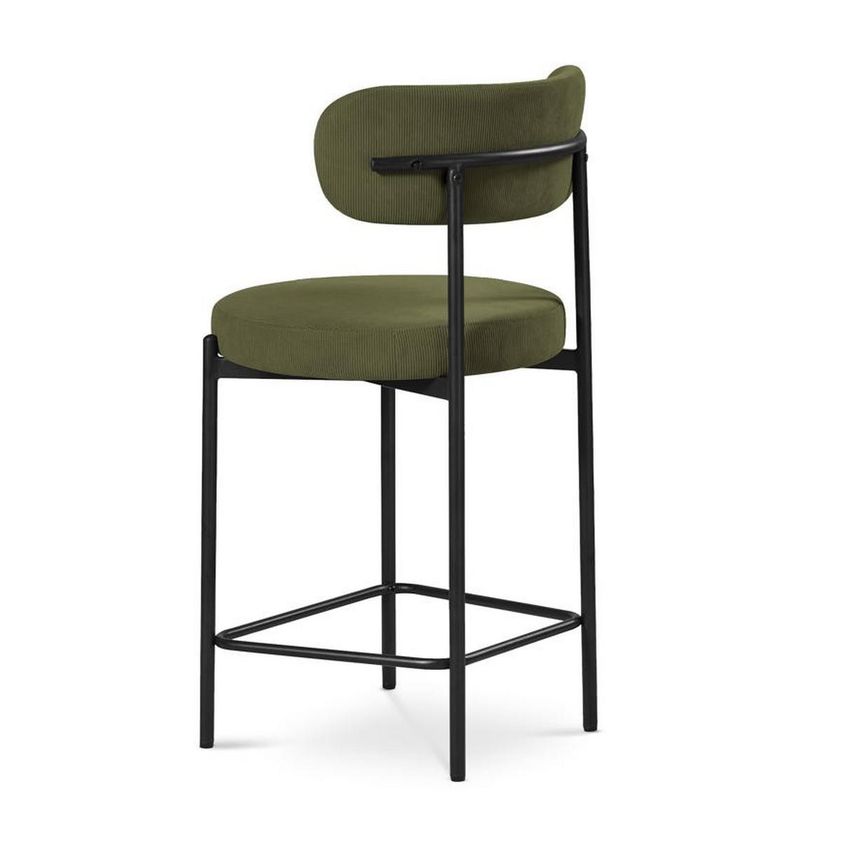 BARHOCKER 2er-Set Iris modernen aus khakifarbenem Cord, 65 cm - Schwarz/Grün, Textil/Metall (51.5/96/53cm) - Sicaan