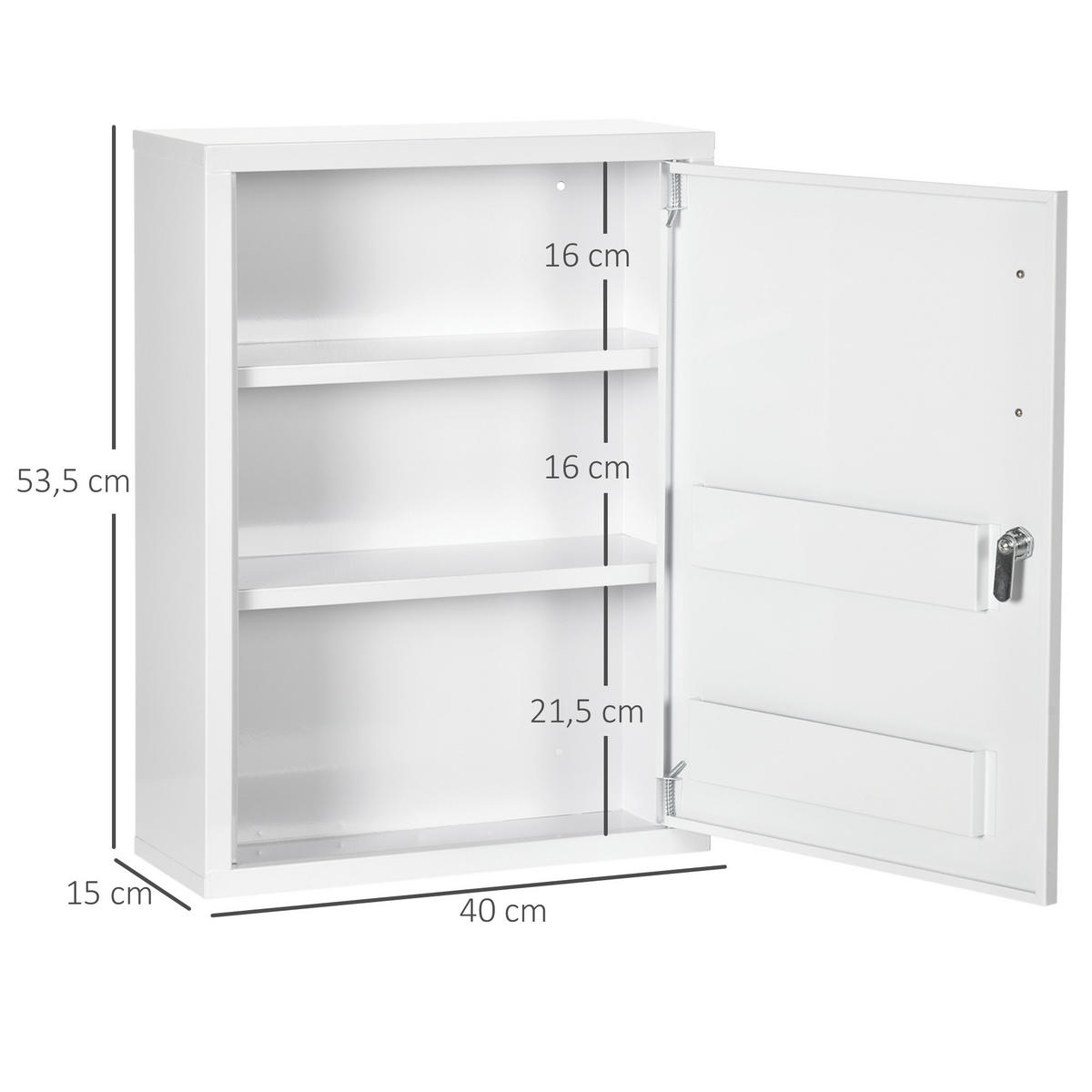 MEDIZINSCHRANK, Apothekerschrank, Medikamentenschrank für Wandmontage, Weiß - Weiß, Metall (15/53.5/40cm) - Kleankin