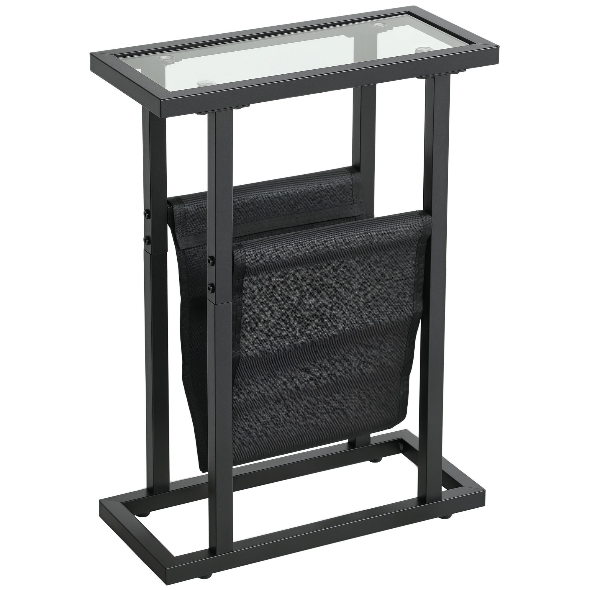 BEISTELLTISCH aus Metall mit Stofftasche und Glasplatte, schmaler Tisch für Wohnzimmer, Schlafzimmer, Schwarz - Schwarz, Metall (18/40/55.5cm)