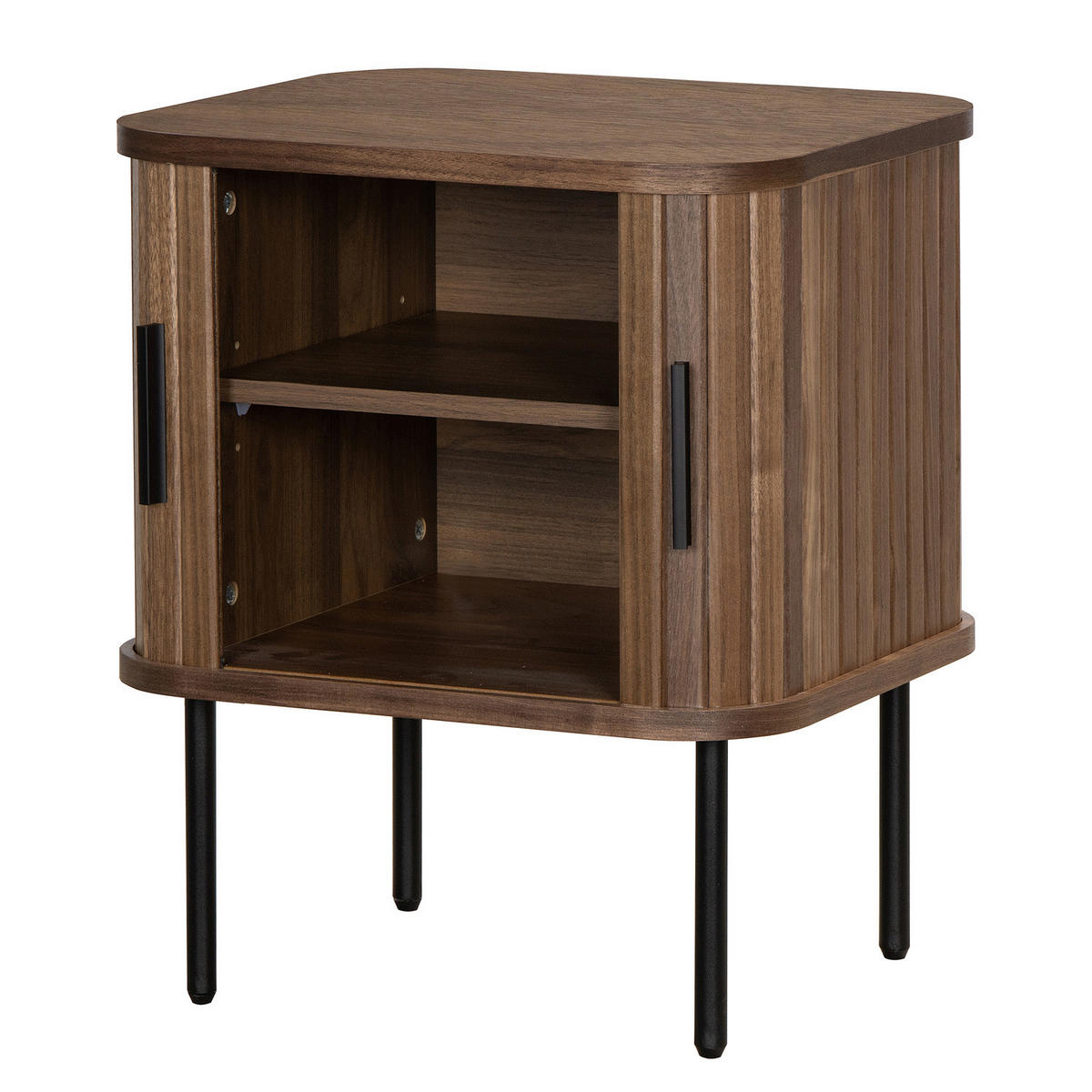 NACHTKOMMODE - MDF / Metall - Eiche - Walnussfarben/Schwarz, Holzwerkstoff/Metall (45/55/40cm) - home24