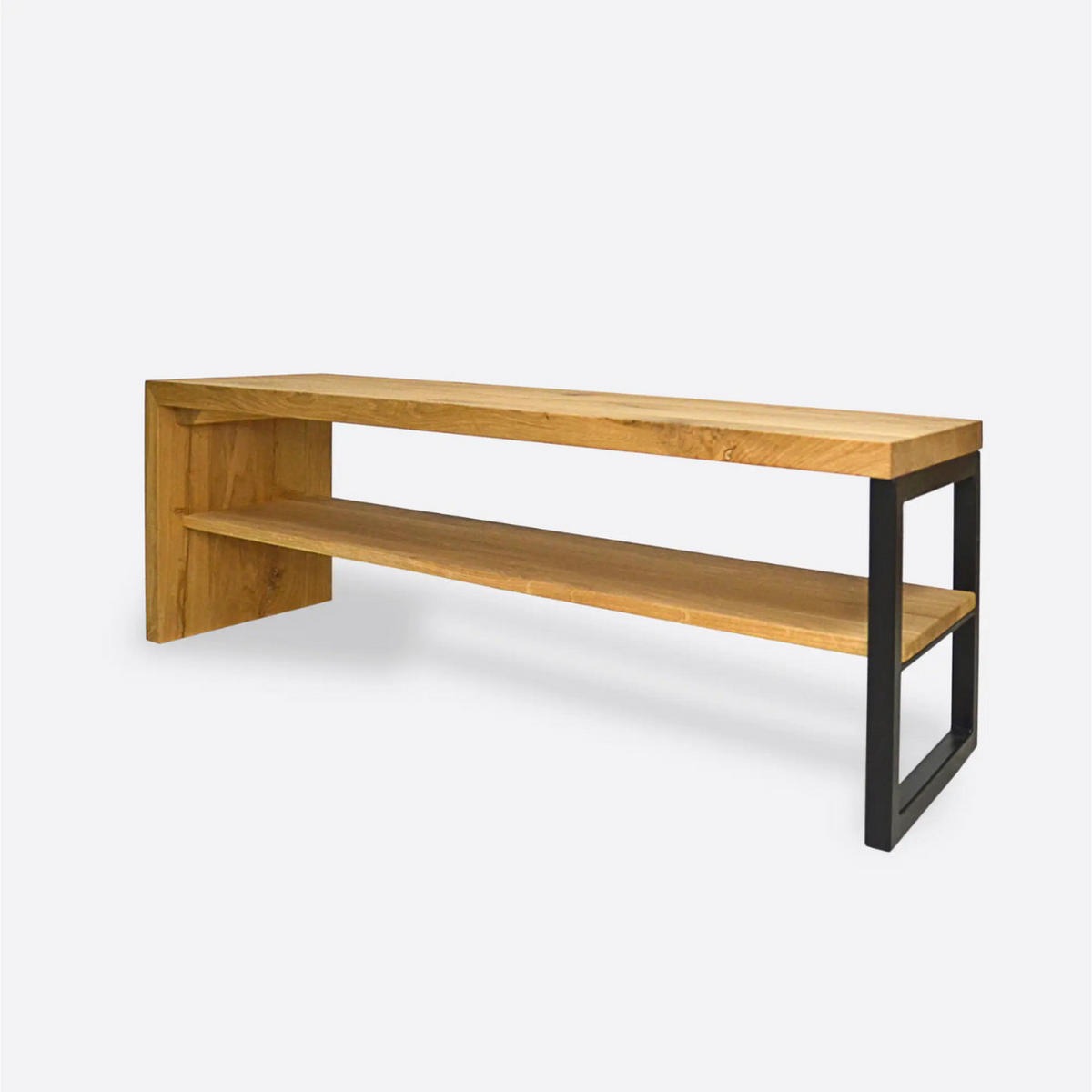 SITZBANK mit Regal aus Massivholz 130 cm lang im Industrie Look HUGON II - Eichefarben, Holz (130/45/40cm) - Rawood Furniture