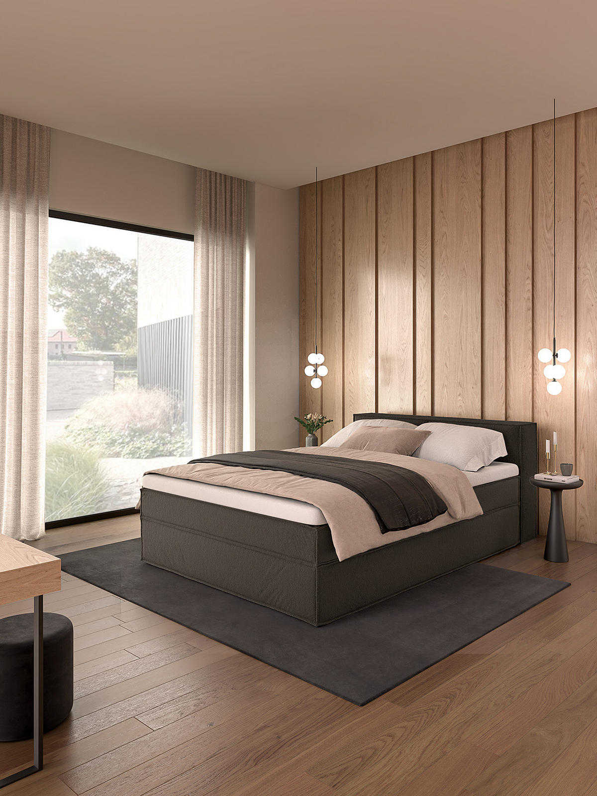 BOXSPRINGBETT mit Kopfteil - Premium - Anthrazit, Textil (160/200cm) - home24