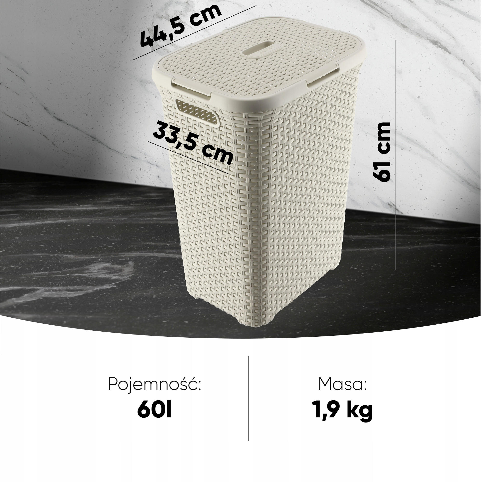 WÄSCHEKORB mit Deckel 60L, creme - Creme, Kunststoff (45/61cm) - KADAX
