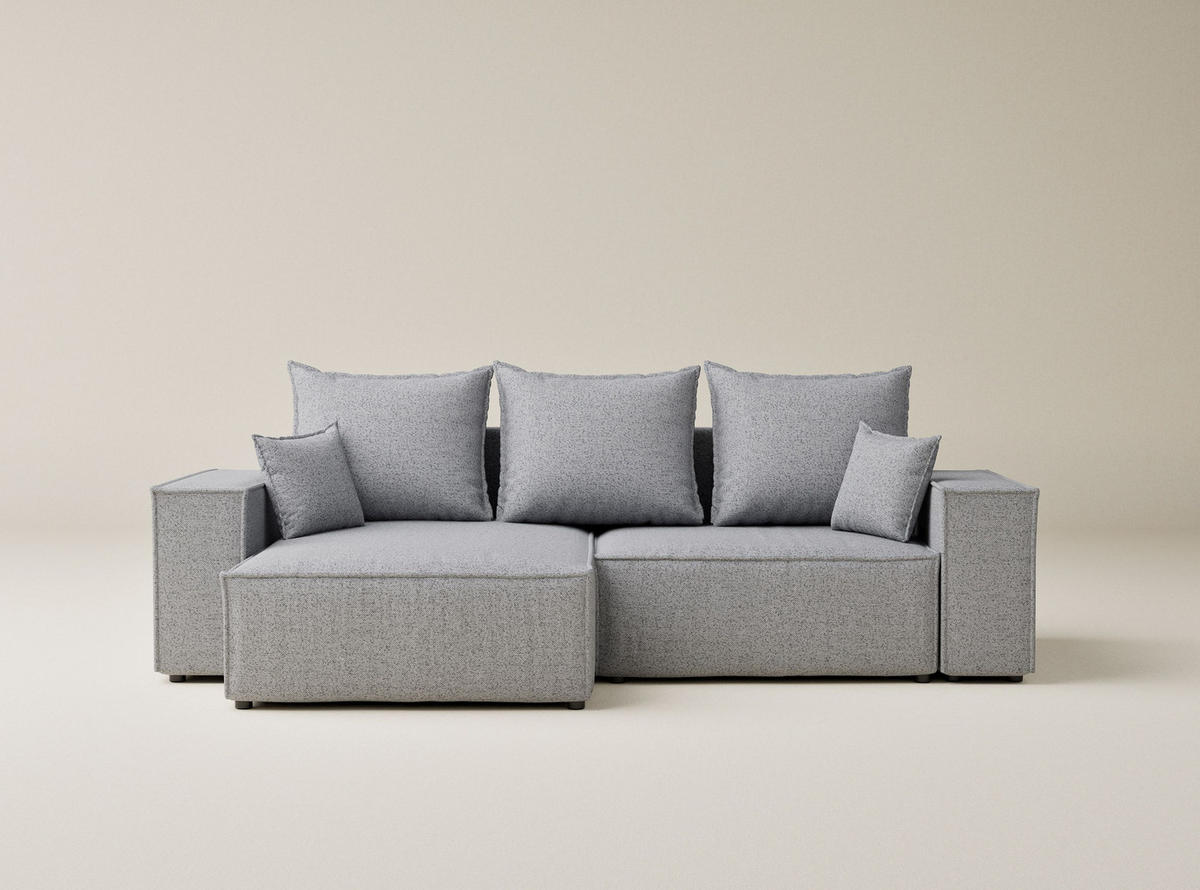 ECKSOFA MIT SCHLAFFUNKTION Moyo Hellgrau Webstoff - Hellgrau/Schwarz, Holz/Holzwerkstoff (255/148cm) - Maison de Reve