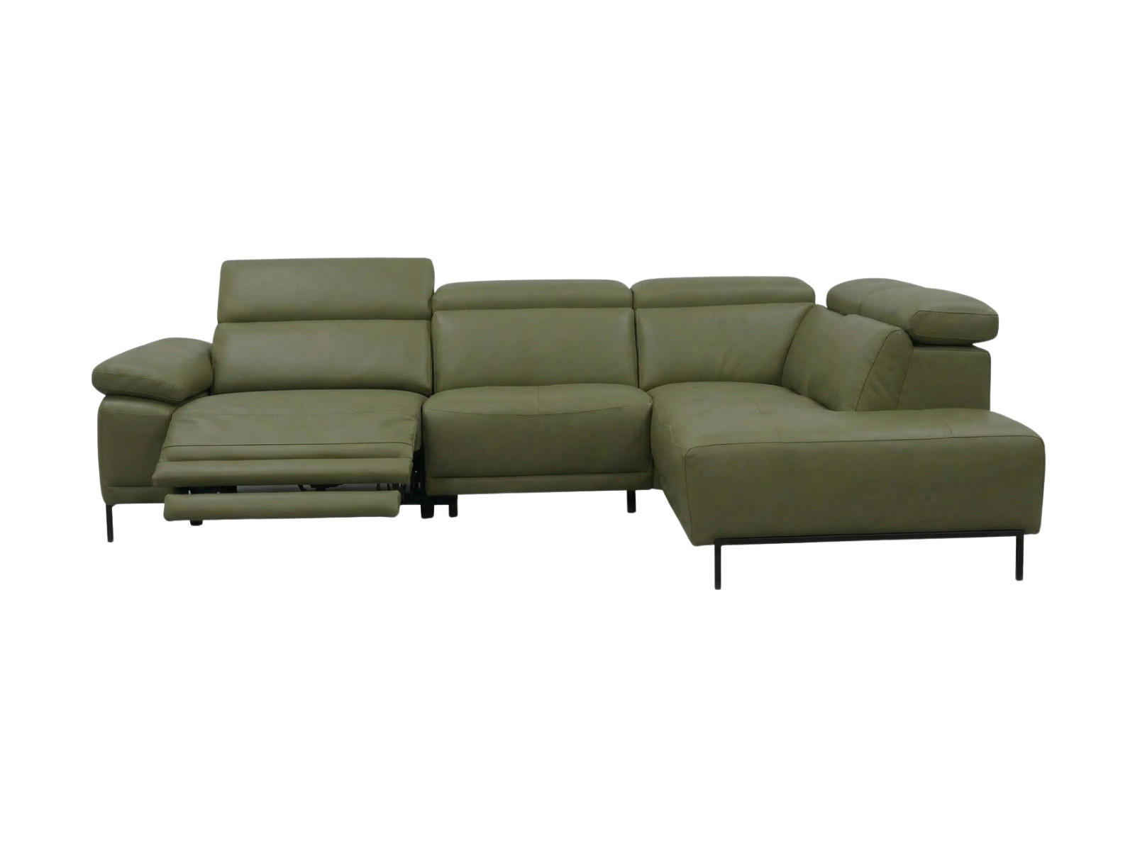 ECKSOFA Linus Echtleder mit 1 x Relaxfunktion Olivgrün - Olivgrün, Leder/Metall (262/220cm)