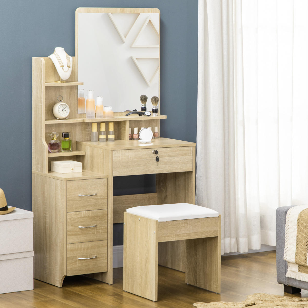 SCHMINKTISCH DE-18288 Naturholz - Naturfarben, Holzwerkstoff (38/143/80cm) - ComfortXL