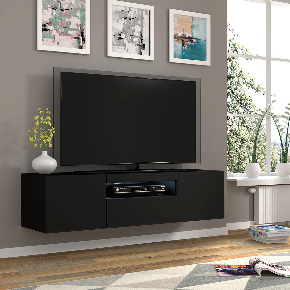 TV STOLÍK Aurus Čierna - čierna, kompozitné drevo (150/36/37cm) - Petits-meubles