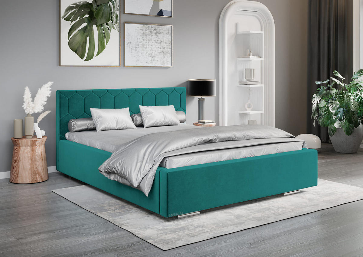 POLSTERBETT Bett 02 - 140x200 - Peacook - Türkis, Holz/Textil (140/200cm) - Möblo