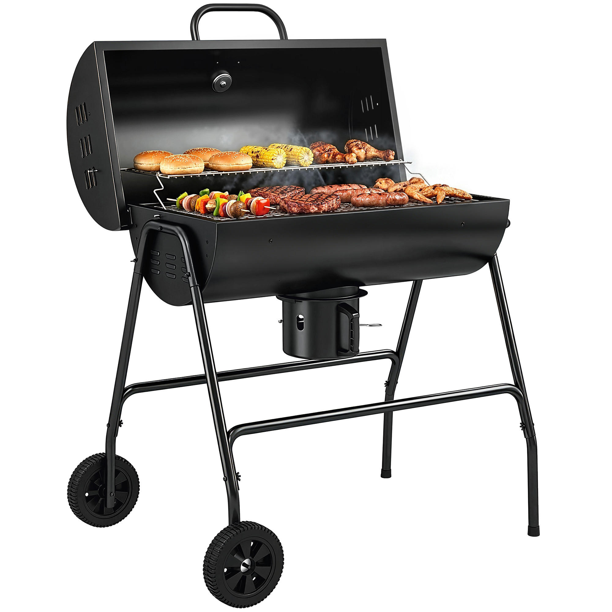 HOLZKOHLEGRILL DE-10316 Smoker mit Deckel & Thermometer Schwarz - Schwarz, Metall (71.5/102/95cm) - ComfortXL