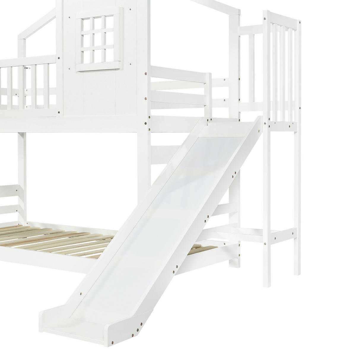 ETAGENBETT Mit Kinderrutsche Weiß 90x200cm - Weiß, Holz (90/200cm) - ComfortXL