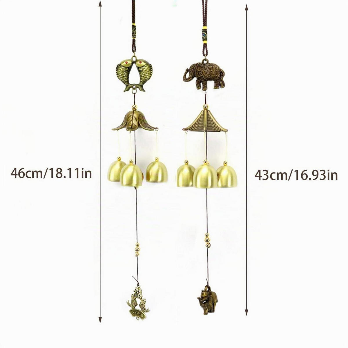 WINDSPIEL 2-teiliges Set Fisch Elefant Legierung Retro-orientalischer Stil - Bronzefarben, Metall (46/46/1cm)