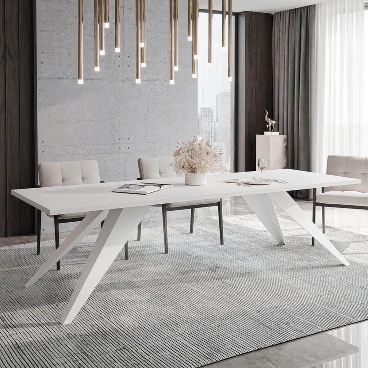 AUSZIEHTISCH XANDRO 160/90/76 cm mit Metallgestell, Weiß - Weiß, Holzwerkstoff/Metall (90/160/76cm) - Idohome