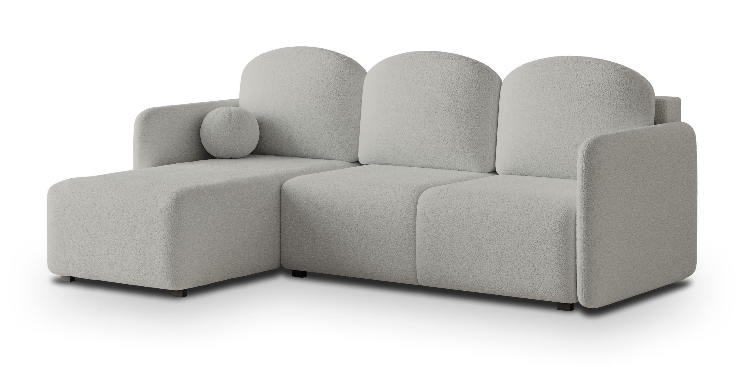 ECKSOFA SUVINO Hellgrau Boucle-Stoff mit Schlaffunktion - Hellgrau, Holz (230/143cm) - MASSENO