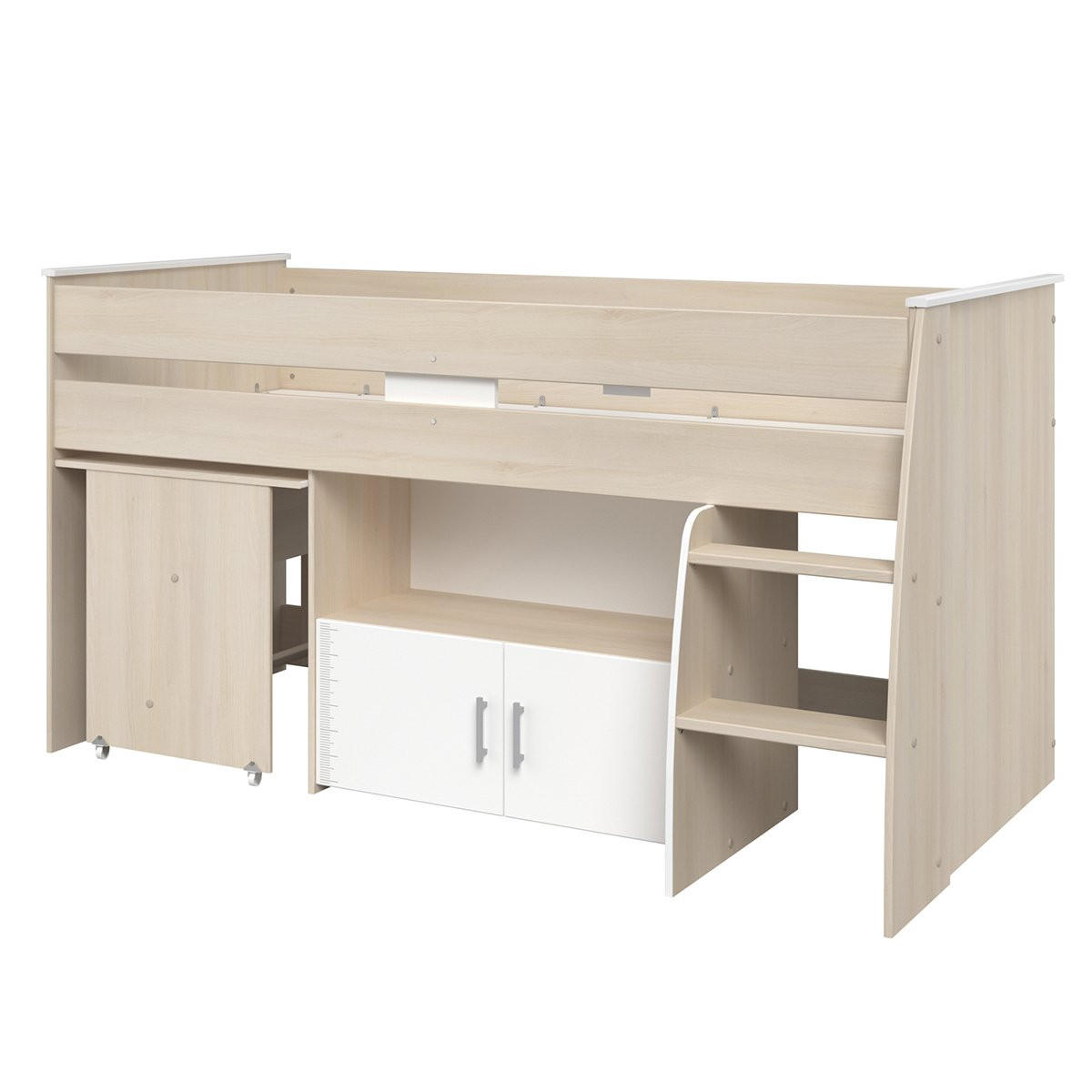 HOCHBETT mit Schreibtisch, Schlafplatz 90x200 cm - Charly - Apfelbaumfarben, Holzwerkstoff (90/200cm) - Calicosy