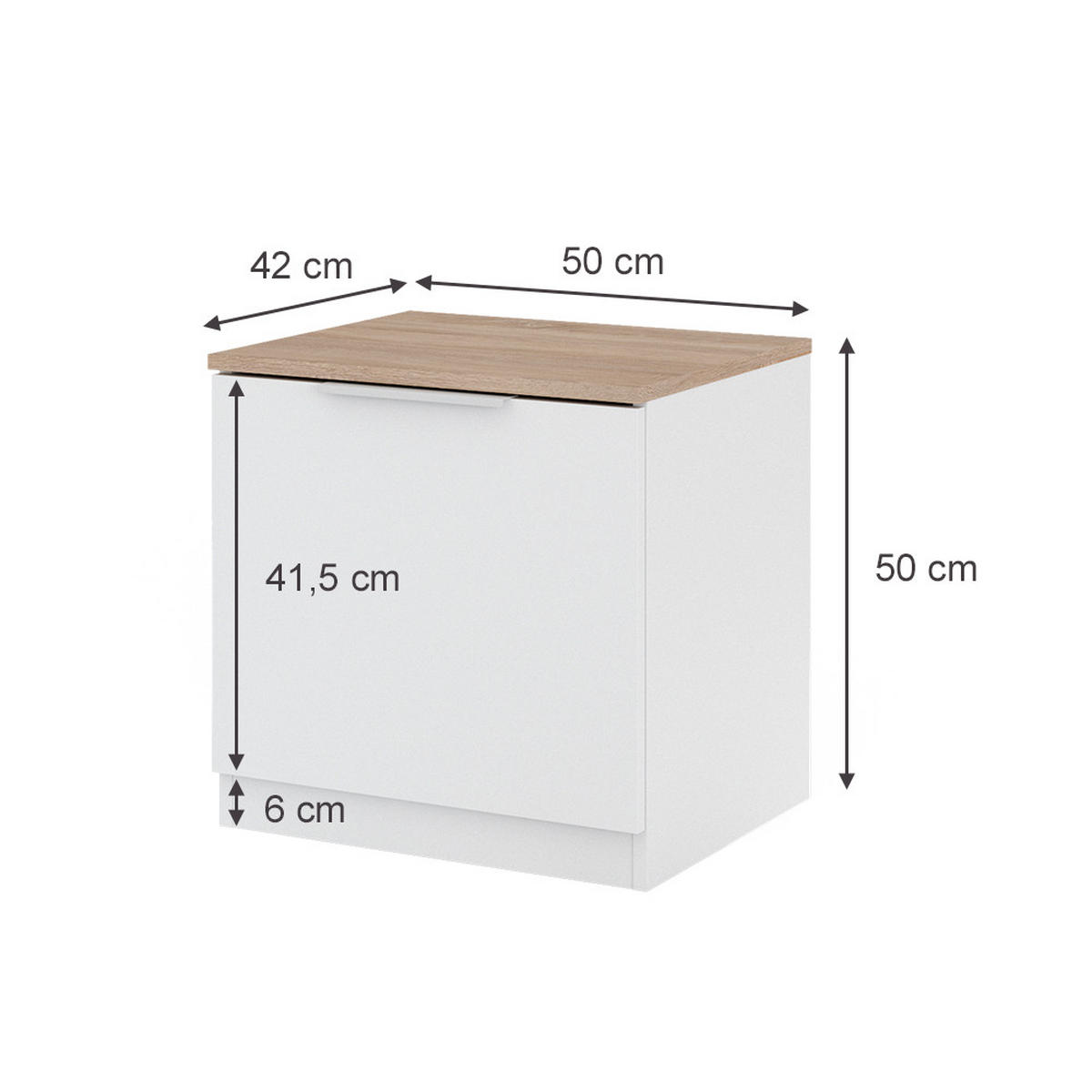 NACHTTISCH Betti Weiß 50 x 50 cm mit 1 Türen - Weiß/Sonoma Eiche, Holzwerkstoff (50/50/42cm) - Vicco