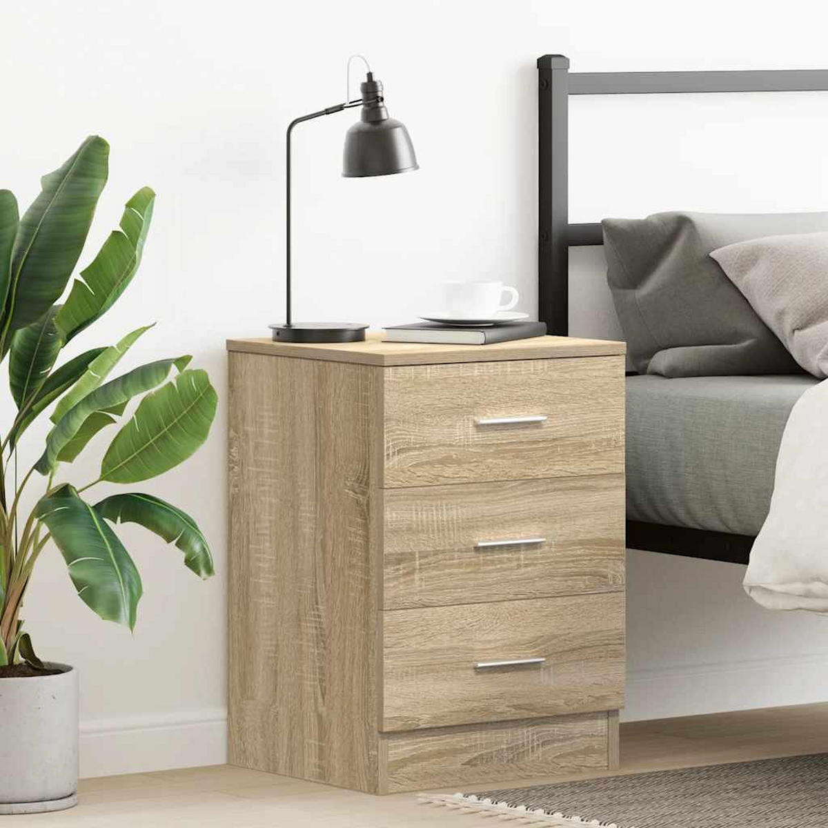 NACHTTISCH mit 3 Schubladen 38/35/56 cm aus Holzwerkstoff in Sonoma-Eiche Dekor - Sonoma Eiche, Holz (38/56/35cm) - vidaXL