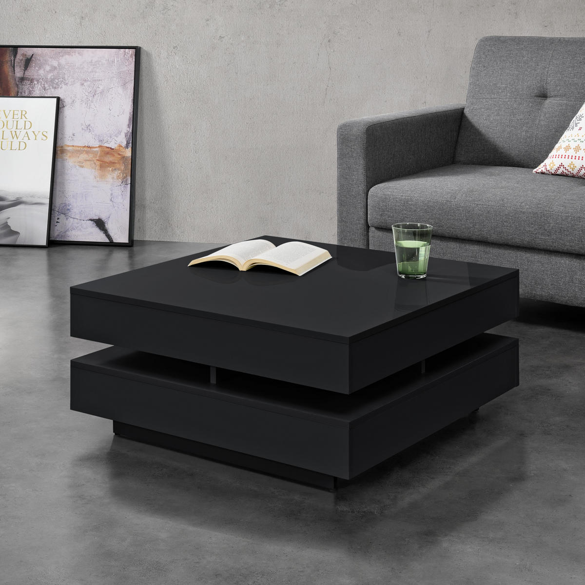 COUCHTISCH Märsta 75/75/36 - Schwarz Hochglanz, Holzwerkstoff (75/75/36cm) - [en.casa]