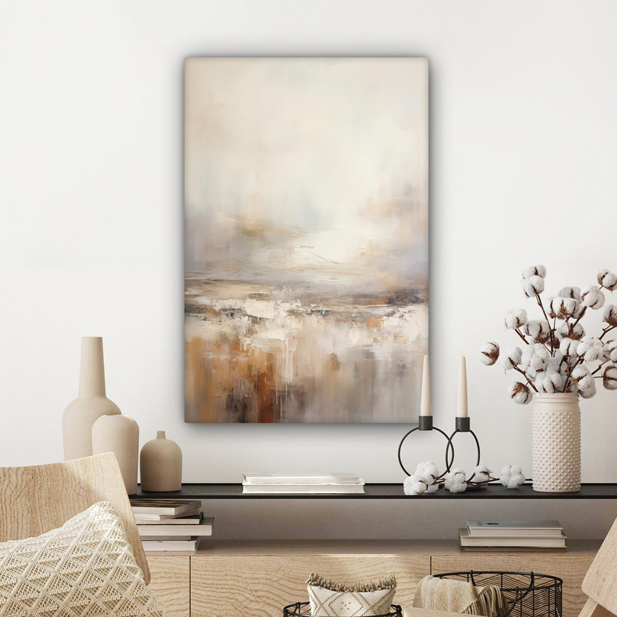 LEINWANDBILD - Kunst - Industriell - Grau - Braun - Abstrakt - 40x60 - Deko Schlafzimmer - Sandfarben, Textil (40/60cm) - MuchoWow