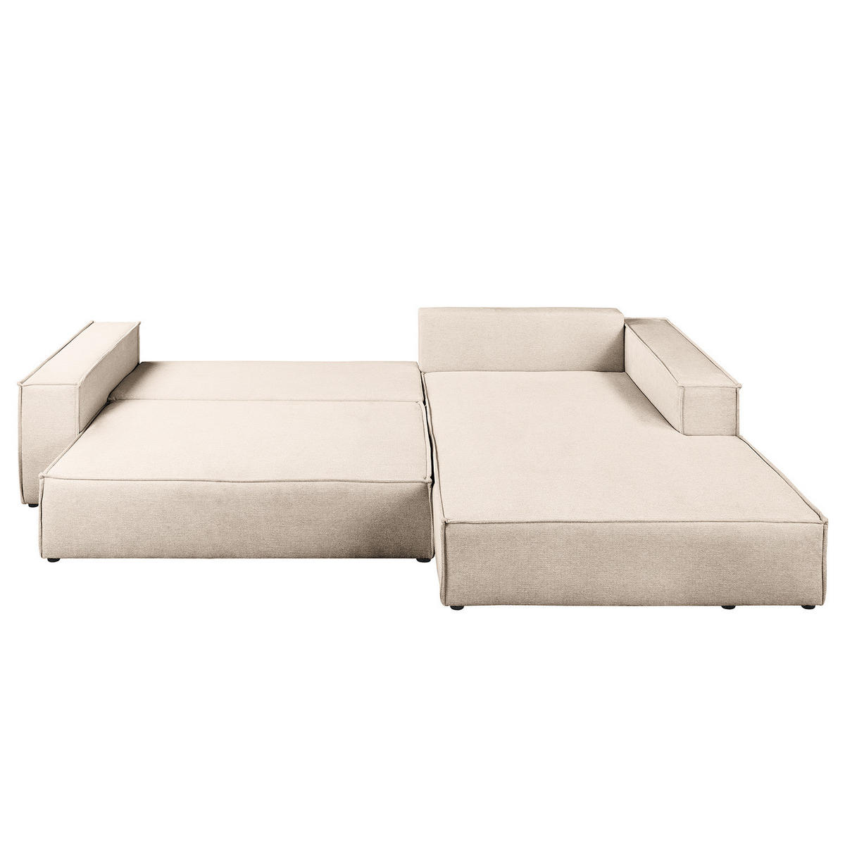 ECKSOFA mit Schlaffunktion - Longchair - Beige/Schwarz, Kunststoff/Textil (294/185cm) - home24