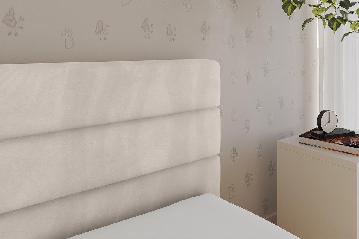 EINZELLBETT Jugendbett mit Bettkasten, Links - BEMY 90x200 Beige - Ecru, Holzwerkstoff/Textil (90/200cm) - ALTDECOR